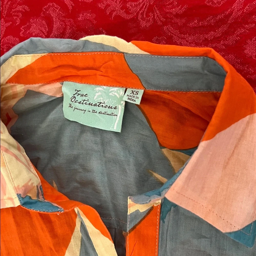 True Destinations Tropical Print Button Down Shirt XS Beach Cover Up - Picture 2 of 9